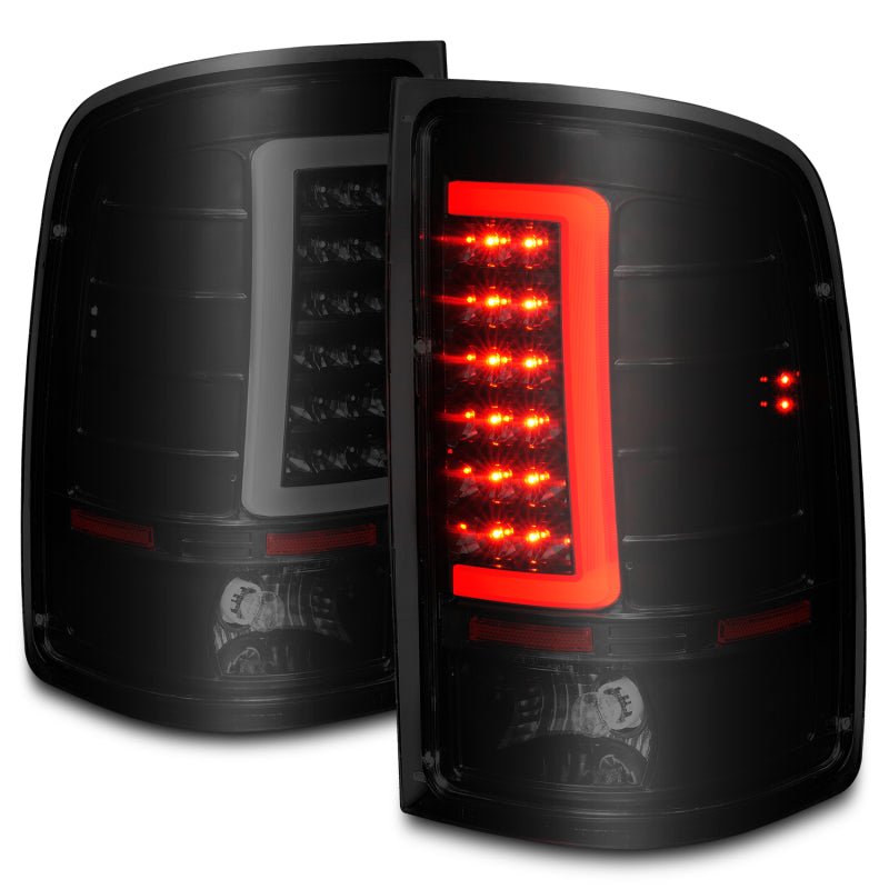 ANZO 2007-2013 GMC Sierra LED Tail Lights w/ Light Bar Black Housing Smoke Lens - Crew Original