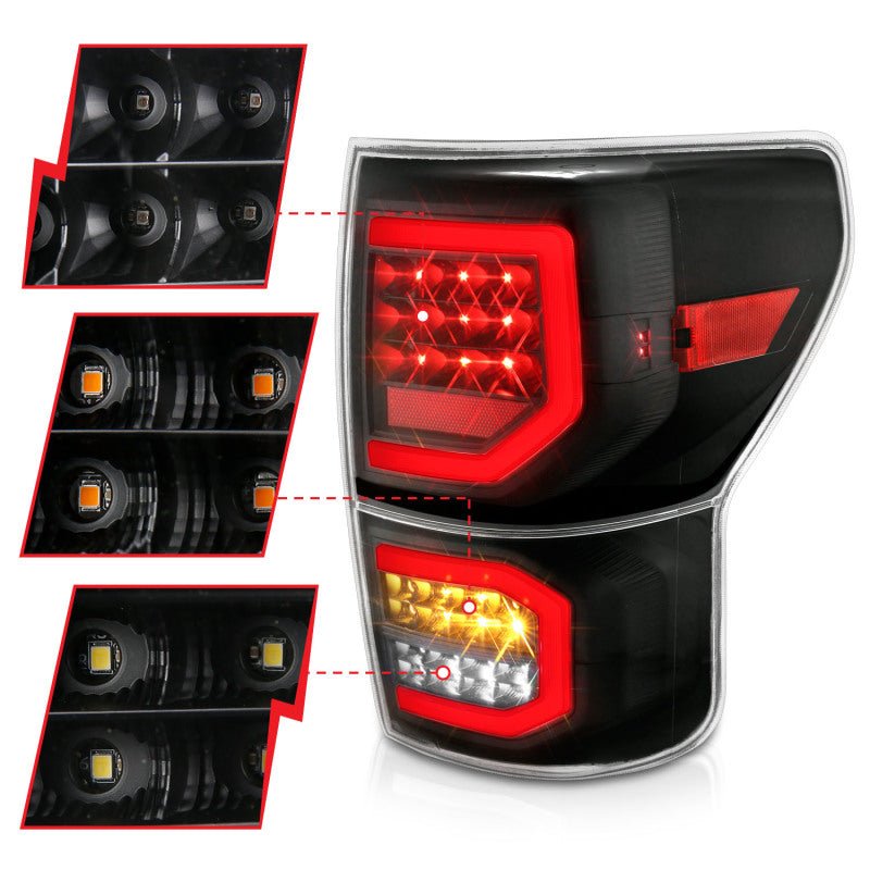 ANZO 2007-2013 Toyota Tundra LED Taillights Plank Style Black w/Clear Lens - Crew Original