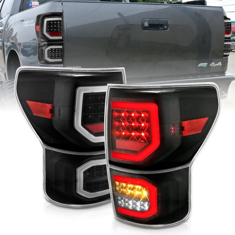 ANZO 2007-2013 Toyota Tundra LED Taillights Plank Style Black w/Clear Lens - Crew Original