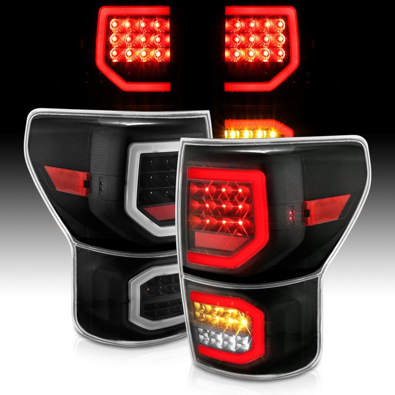 ANZO 2007-2013 Toyota Tundra LED Taillights Plank Style Black w/Clear Lens - Crew Original