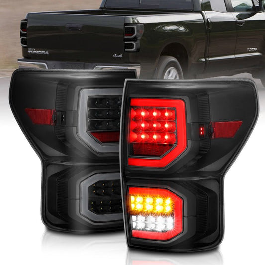 ANZO 2007-2013 Toyota Tundra LED Taillights Plank Style Black w/Smoke Lens - Crew Original