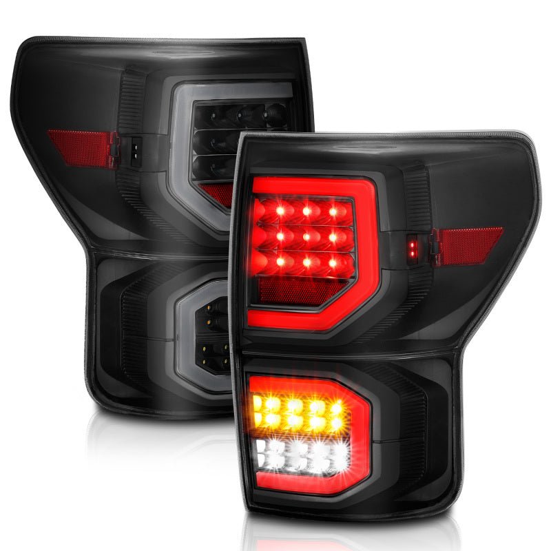 ANZO 2007-2013 Toyota Tundra LED Taillights Plank Style Black w/Smoke Lens - Crew Original