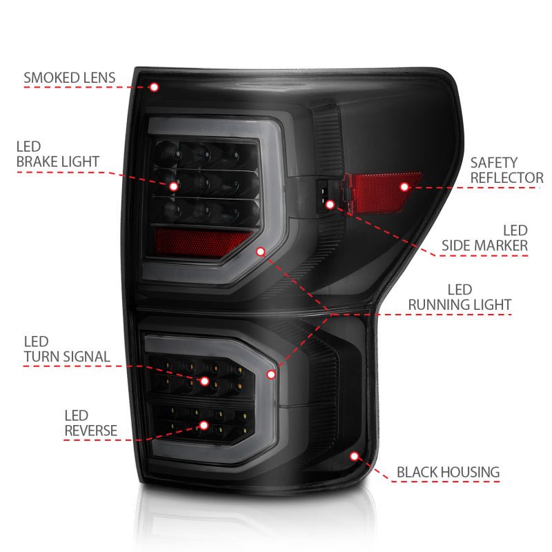 ANZO 2007-2013 Toyota Tundra LED Taillights Plank Style Black w/Smoke Lens - Crew Original