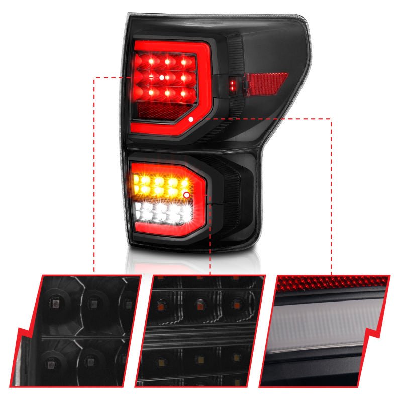 ANZO 2007-2013 Toyota Tundra LED Taillights Plank Style Black w/Smoke Lens - Crew Original