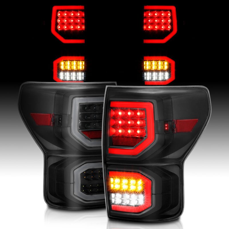 ANZO 2007-2013 Toyota Tundra LED Taillights Plank Style Black w/Smoke Lens - Crew Original