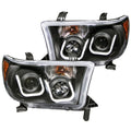 ANZO 2007-2013 Toyota Tundra Projector Headlights w/ U-Bar Black - Crew Original