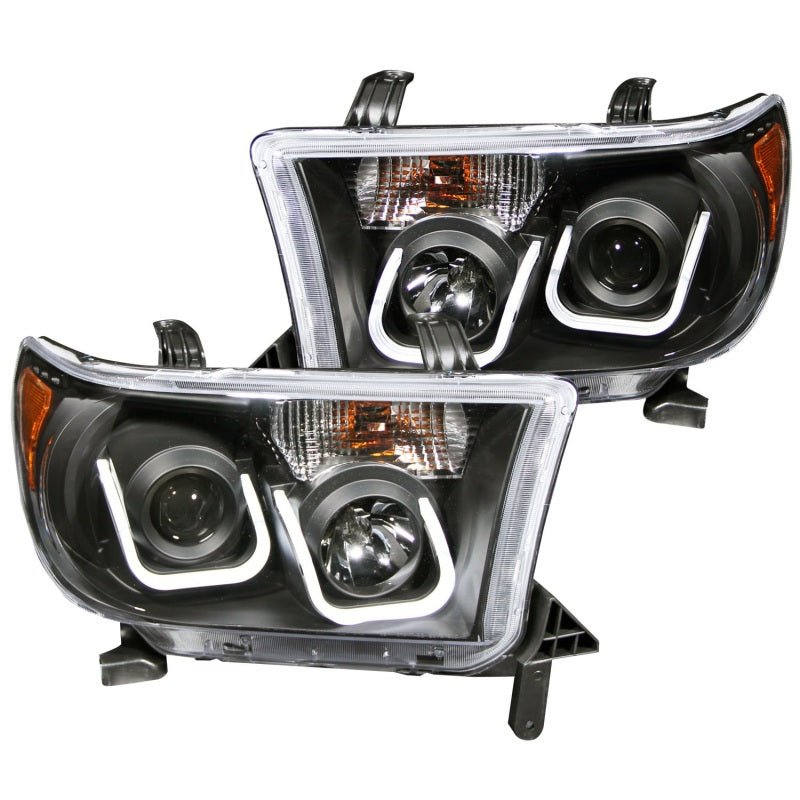 ANZO 2007-2013 Toyota Tundra Projector Headlights w/ U-Bar Black - Crew Original