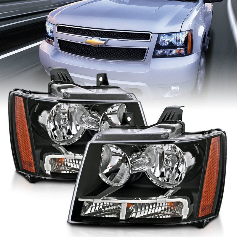 ANZO 2007-2014 Chevrolet Tahoe/Suburban Crystal Headlights Black - Crew Original