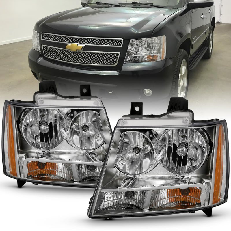 ANZO 2007-2014 Chevy TahOE Crystal Headlight Chrome Amber(OE) - Crew Original