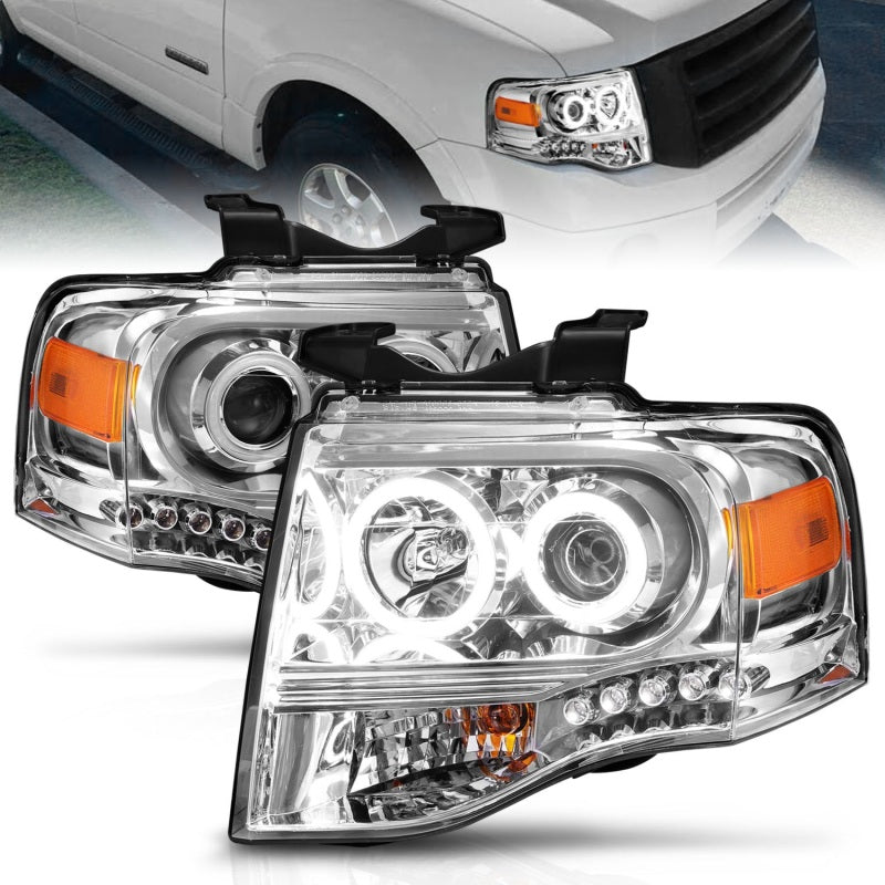 ANZO 2007-2014 Ford Expedition Projector Headlights Chrome - Crew Original