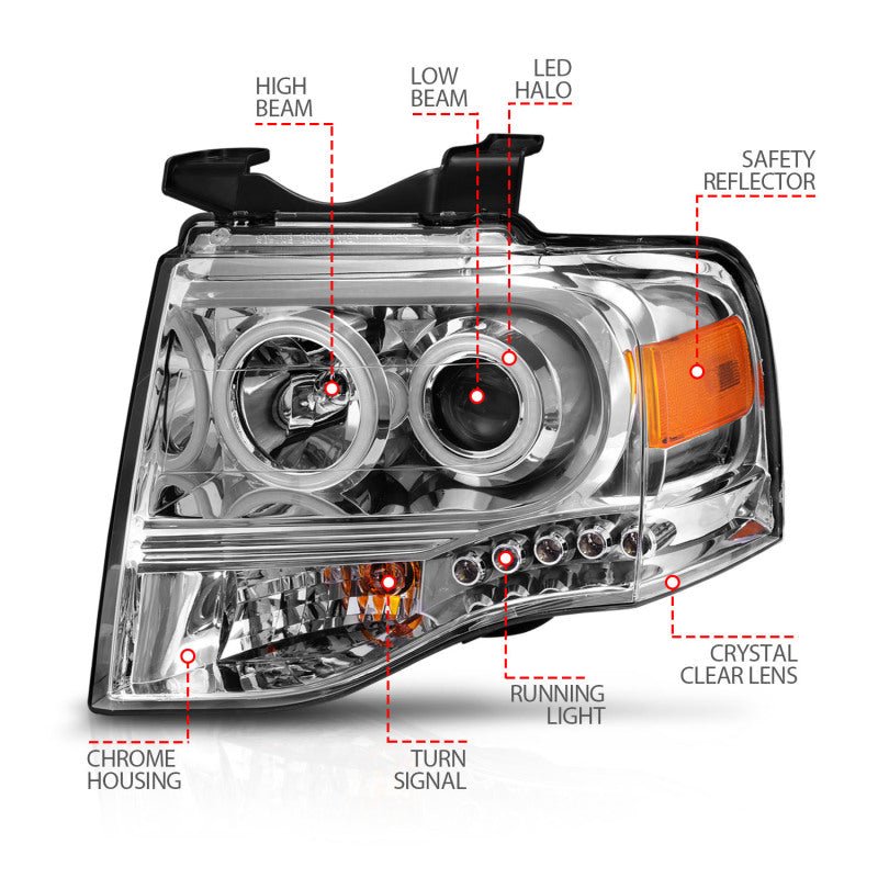 ANZO 2007-2014 Ford Expedition Projector Headlights Chrome - Crew Original