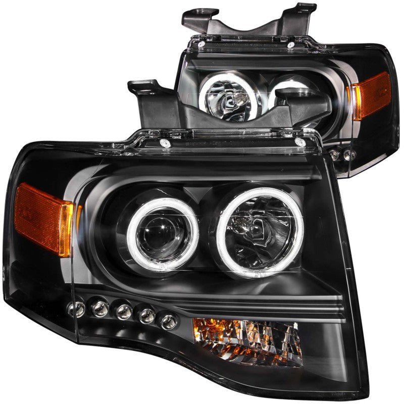 ANZO 2007-2014 Ford Expedition Projector Headlights w/ Halo Black - Crew Original