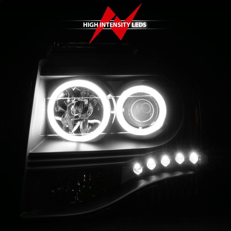 ANZO 2007-2014 Ford Expedition Projector Headlights w/ Halo Black - Crew Original