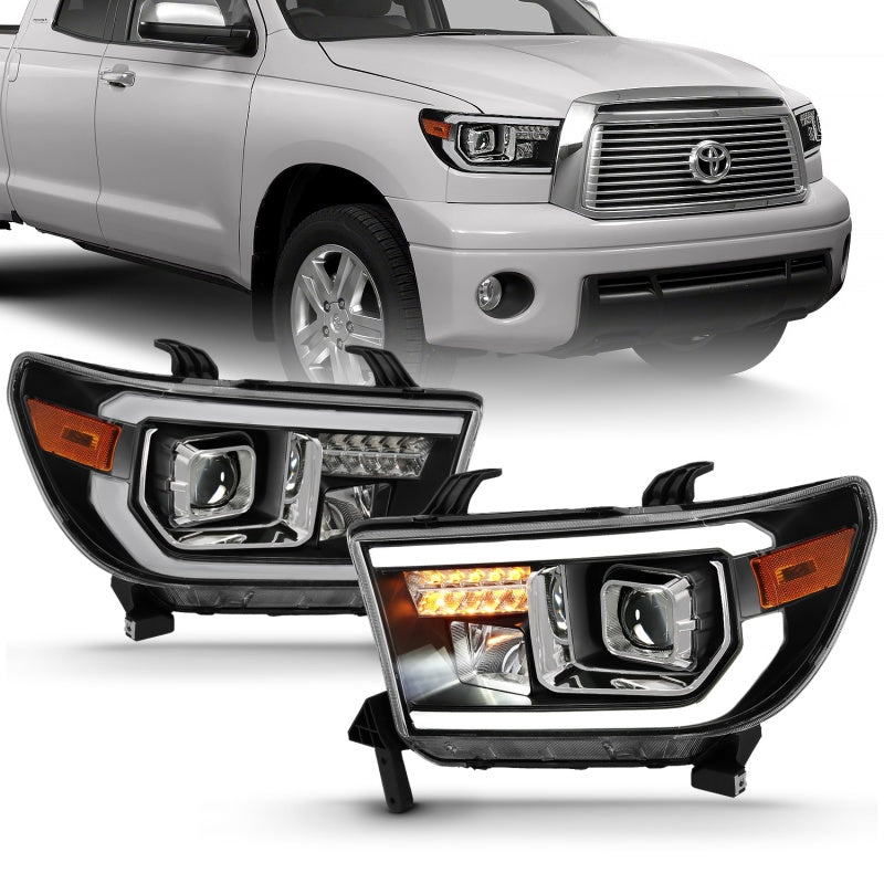 ANZO 2007-2014 Toyota Tundra Projector Light Bar H.L Black Amber(Led High Beam) (Halogen Version) - Crew Original