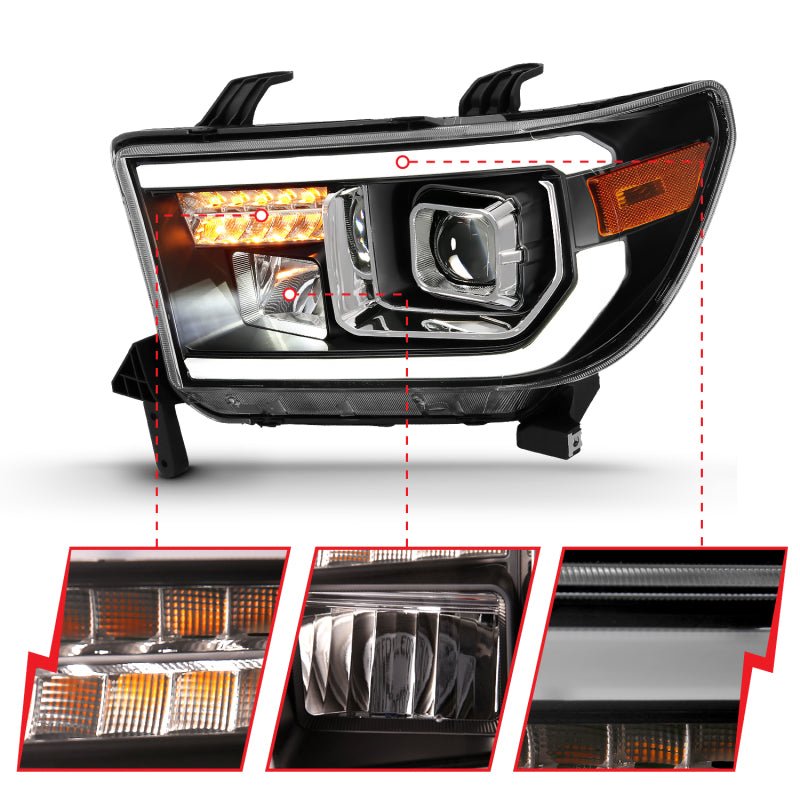 ANZO 2007-2014 Toyota Tundra Projector Light Bar H.L Black Amber(Led High Beam) (Halogen Version) - Crew Original