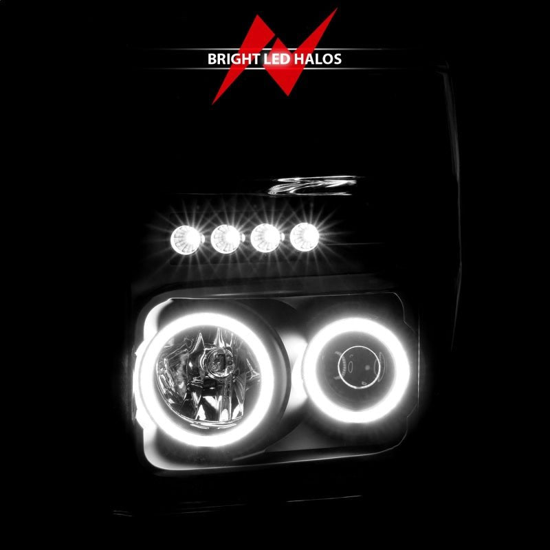 ANZO 2008-2010 Ford F-250 Projector Headlights w/ Halo Black (CCFL) - Crew Original