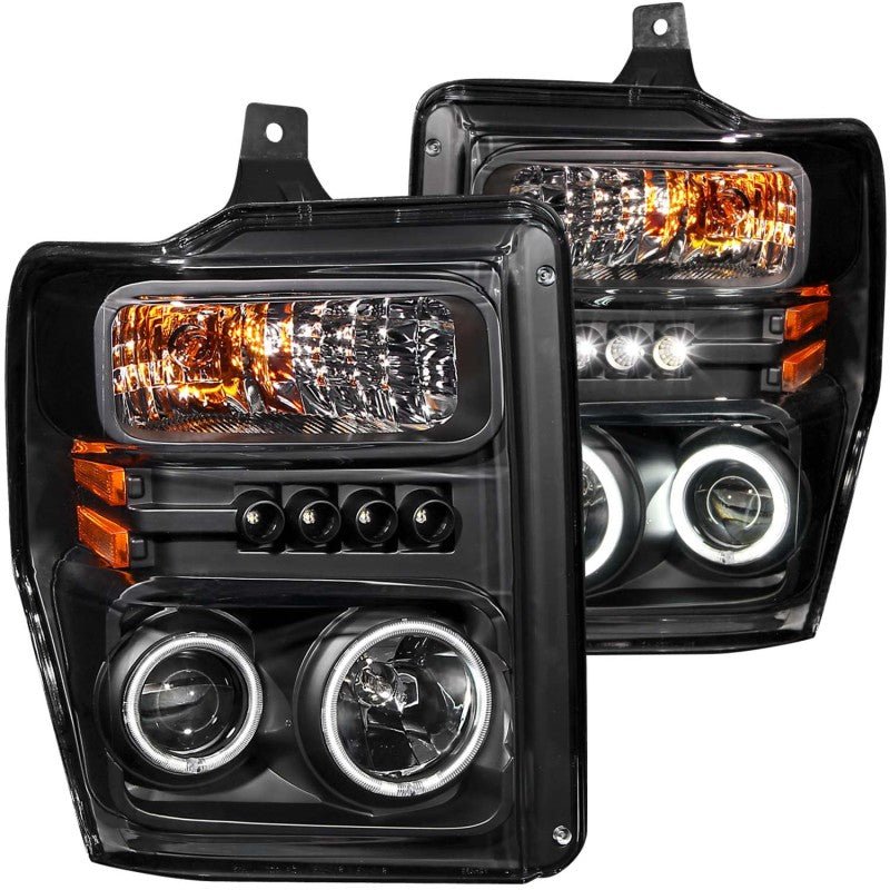 ANZO 2008-2010 Ford F-250 Projector Headlights w/ Halo Black (CCFL) - Crew Original