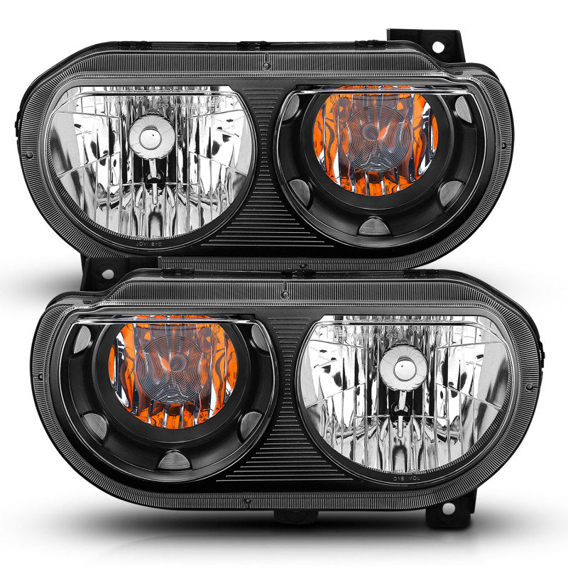 ANZO 2008-2014 Dodge Challenger Crystal Headlights Black - Crew Original