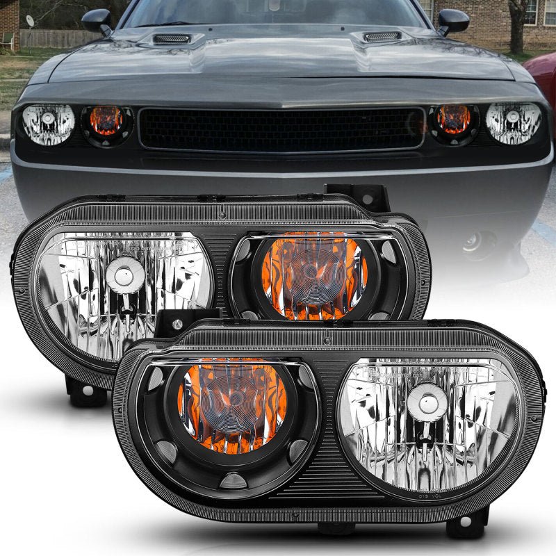 ANZO 2008-2014 Dodge Challenger Crystal Headlights Black - Crew Original