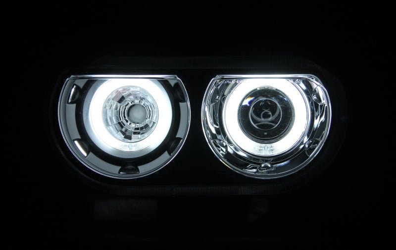 ANZO 2008-2014 Dodge Challenger Projector Headlights w/ Halo Black (CCFL) - Crew Original