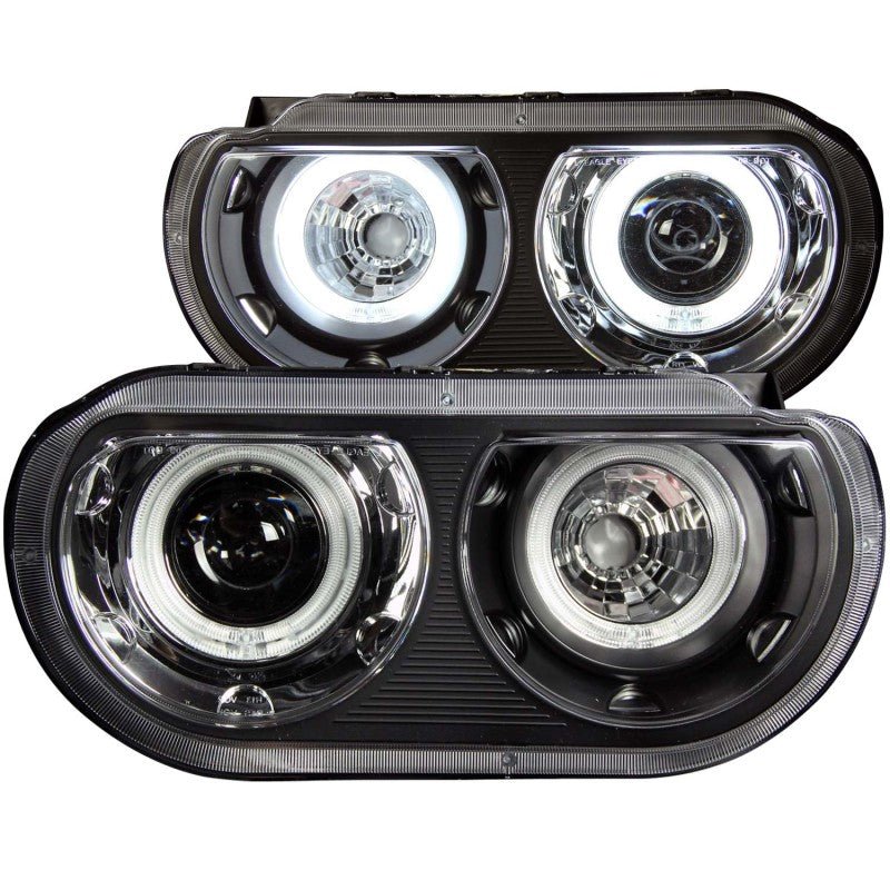 ANZO 2008-2014 Dodge Challenger Projector Headlights w/ Halo Black (CCFL) - Crew Original