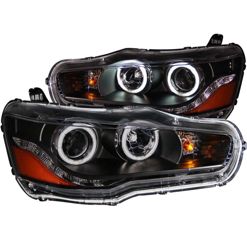 ANZO 2008-2015 Mitsubishi Lancer Projector Headlights w/ Halo Black (CCFL) - Crew Original