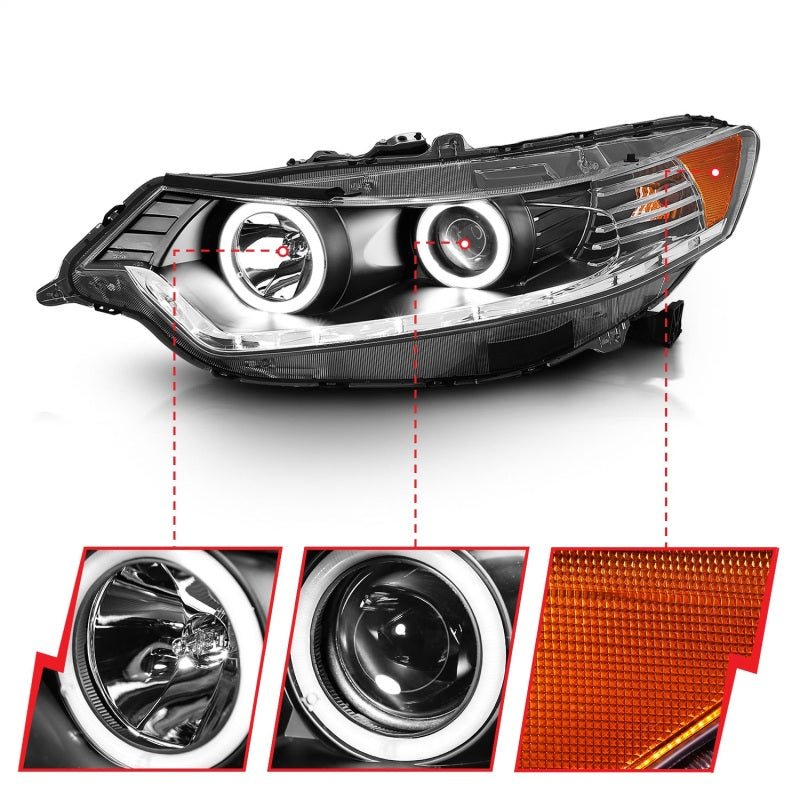 ANZO 2009-2012 Acura Tsx Projector Headlights w/ Halo Black (CCFL) (HID Compatible) - Crew Original