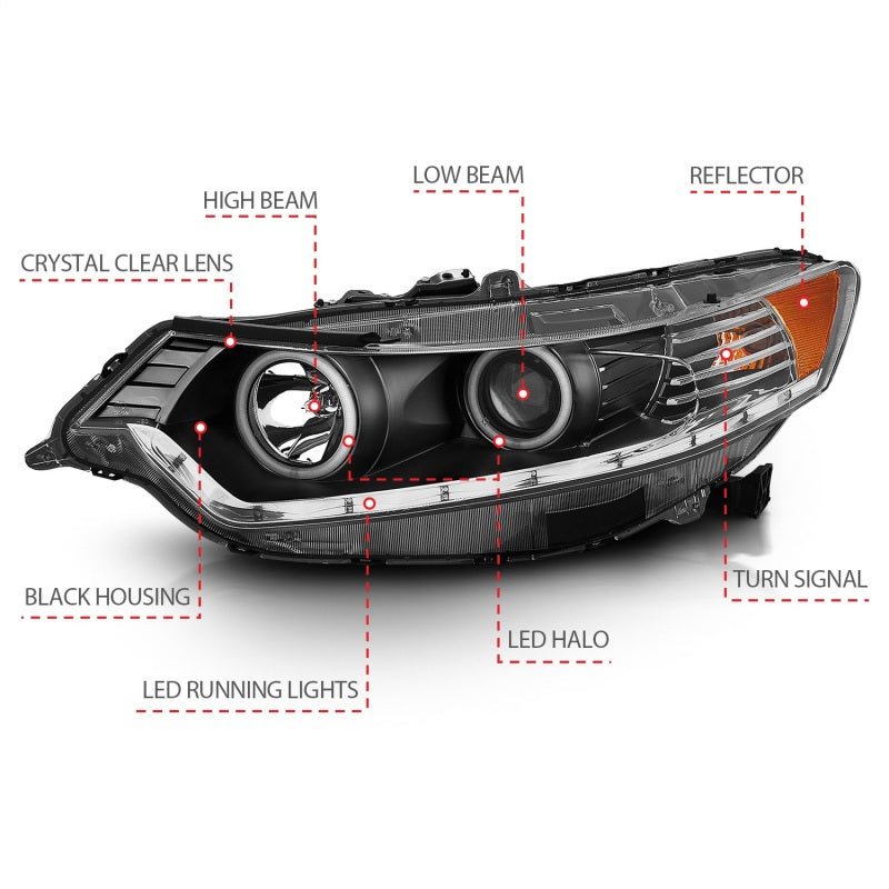 ANZO 2009-2012 Acura Tsx Projector Headlights w/ Halo Black (CCFL) (HID Compatible) - Crew Original