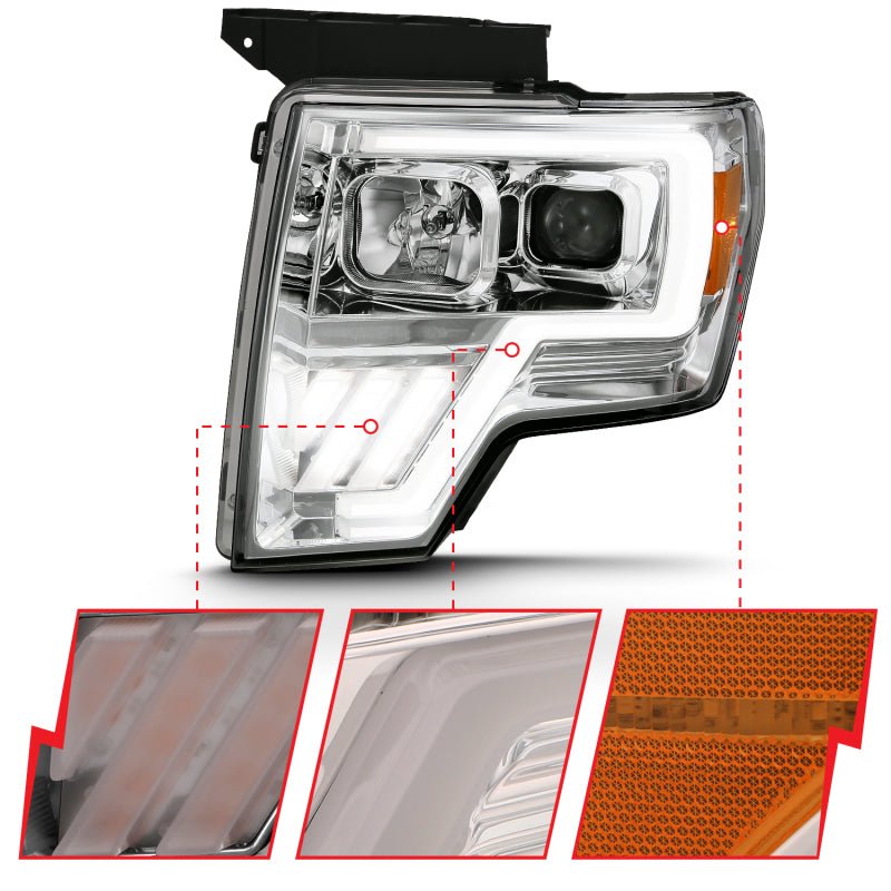 ANZO 2009-2013 Ford F-150 Projector Light Bar G4 Switchback H.L. Chrome Amber - Crew Original