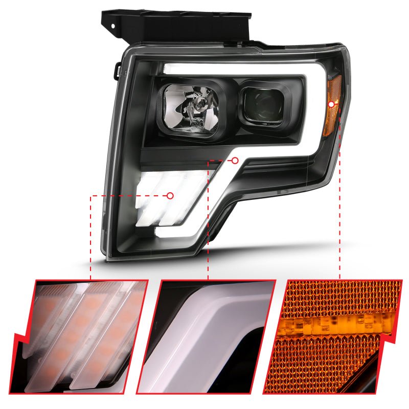 ANZO 2009-2013 Ford F-150 Projector Light Bar G4 Switchback H.L.Black Amber - Crew Original