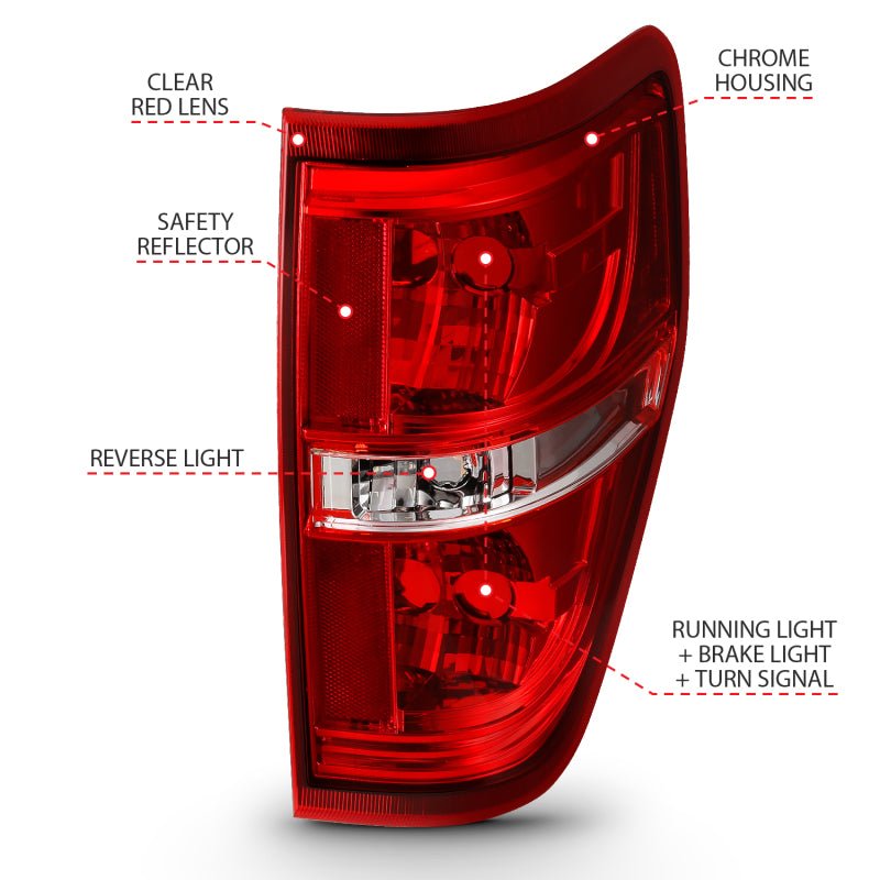 ANZO 2009-2014 Ford F-150 Euro Taillight Red/Clear (W/O Bulb) - Crew Original