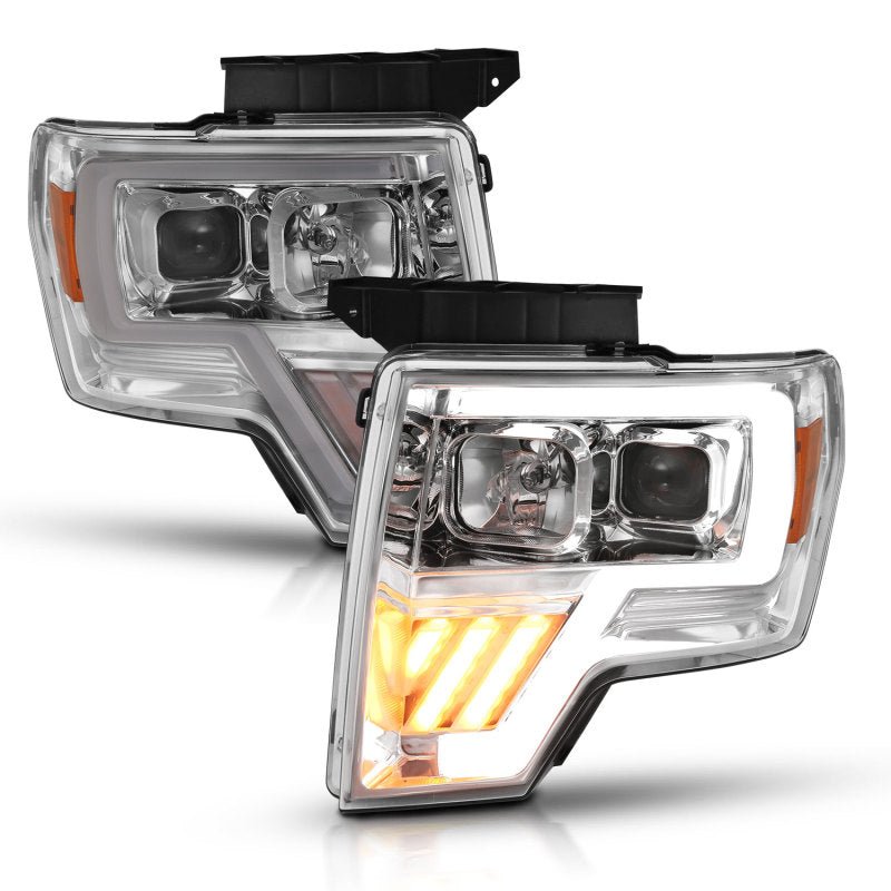 ANZO 2009-2014 Ford F-150 Projector Headlight Chrome Amber - Crew Original