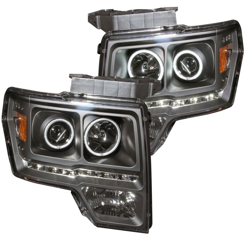 ANZO 2009-2014 Ford F-150 Projector Headlights w/ Halo Black (CCFL) G2 - Crew Original