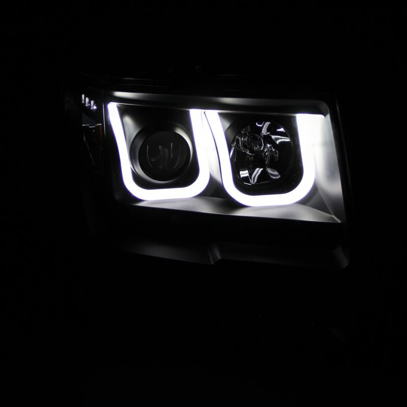 ANZO 2009-2014 Ford F-150 Projector Headlights w/ U-Bar Black - Crew Original