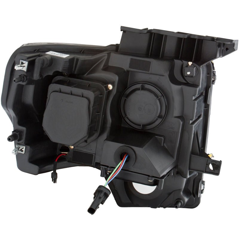 ANZO 2009-2014 Ford F-150 Projector Headlights w/ U-Bar Black Amber (HID TYPE) (WITHOUT HID KIT) - Crew Original