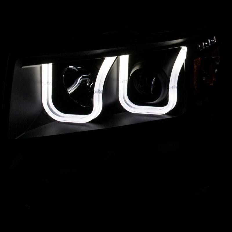 ANZO 2009-2014 Ford F-150 Projector Headlights w/ U-Bar Black Amber (HID TYPE) (WITHOUT HID KIT) - Crew Original