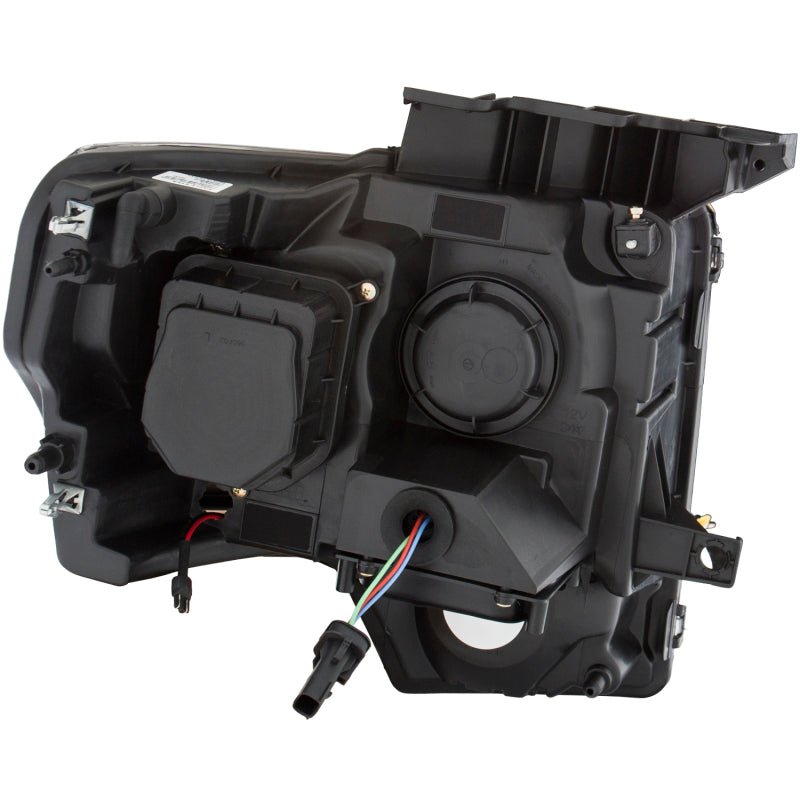 ANZO 2009-2014 Ford F-150 Projector Headlights w/ U-Bar Black Amber (HID TYPE) (WITHOUT HID KIT) - Crew Original