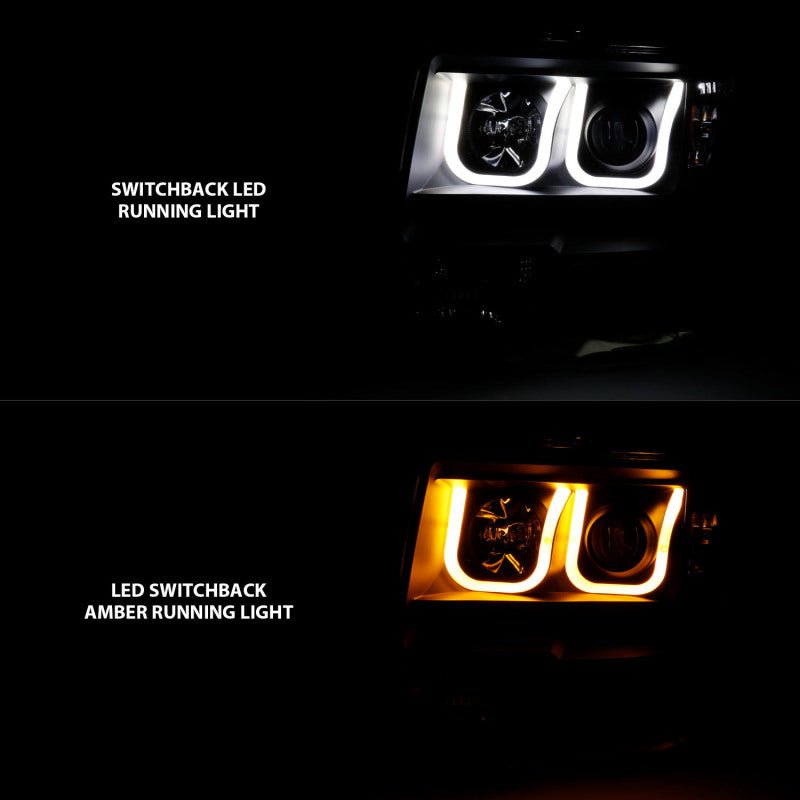 ANZO 2009-2014 Ford F-150 Projector Headlights w/ U-Bar Switchback Black w/ Amber - Crew Original