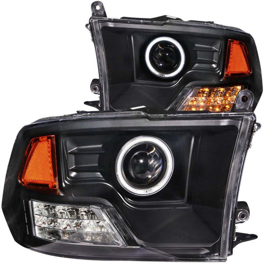 ANZO 2009-2015 Dodge Ram 1500 Projector Headlights w/ Halo Black (CCFL) - Crew Original