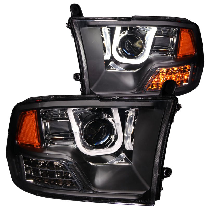 ANZO 2009-2016 Dodge Ram 1500 Projector Headlights w/ U-Bar Black - Crew Original