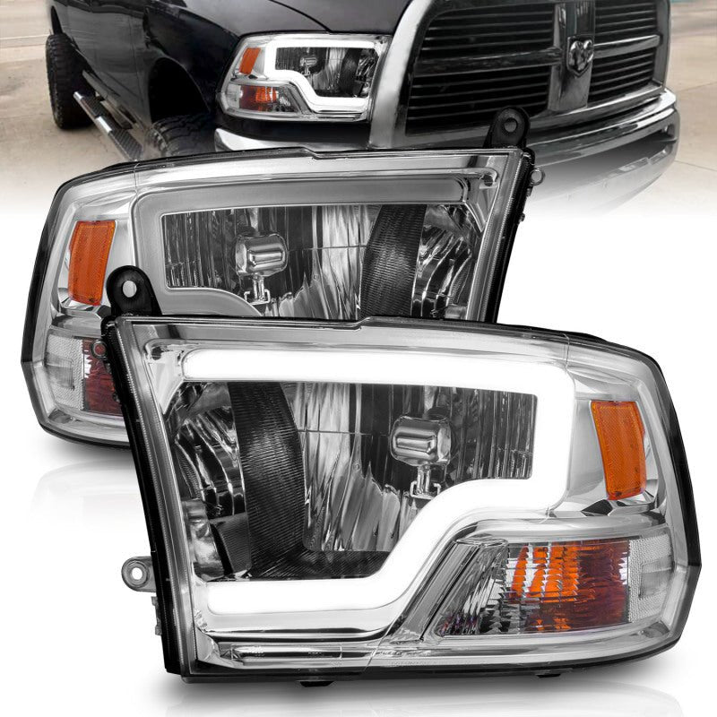 ANZO 2009-2018 Dodge Ram 1500/ 2500/ 3500 Crystal Headlights w/ Light Bar Chrome Housing - Crew Original