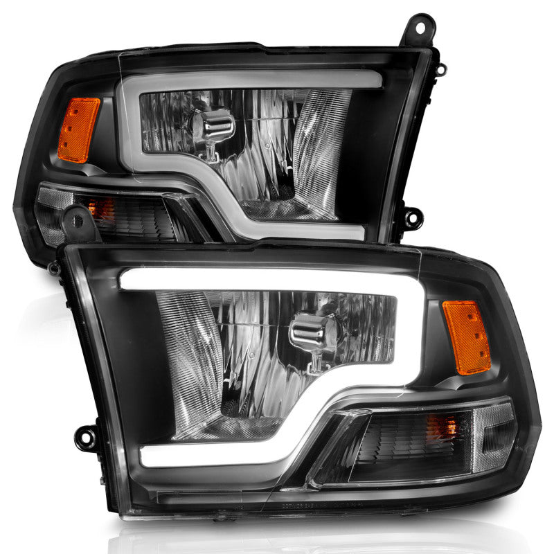 ANZO 2009-2018 Dodge Ram 1500 Crystal Headlights w/ Light Bar Black Housing - Crew Original