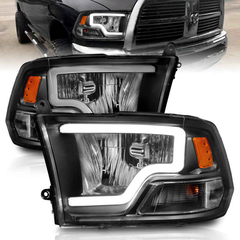 ANZO 2009-2018 Dodge Ram 1500 Crystal Headlights w/ Light Bar Black Housing - Crew Original