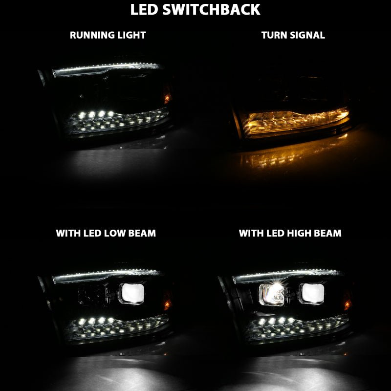 ANZO 2009-2018 Dodge Ram 1500 Led Projector Plank Style Switchback H.L Halo Black Amber (OE Style) - Crew Original