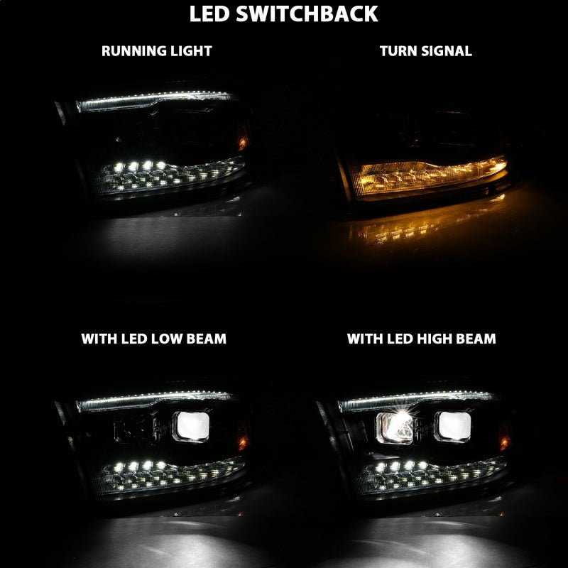 ANZO 2009-2018 Dodge Ram 1500 Led Projector Plank Style Switchback H.L Halo Black Amber (OE Style) - Crew Original