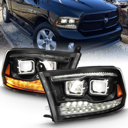 ANZO 2009-2018 Dodge Ram 1500 Led Projector Plank Style Switchback H.L Halo Black Amber (OE Style) - Crew Original