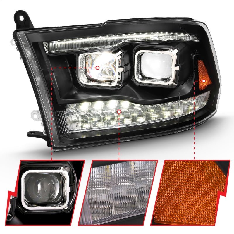 ANZO 2009-2018 Dodge Ram 1500 Led Projector Plank Style Switchback H.L Halo Black Amber (OE Style) - Crew Original