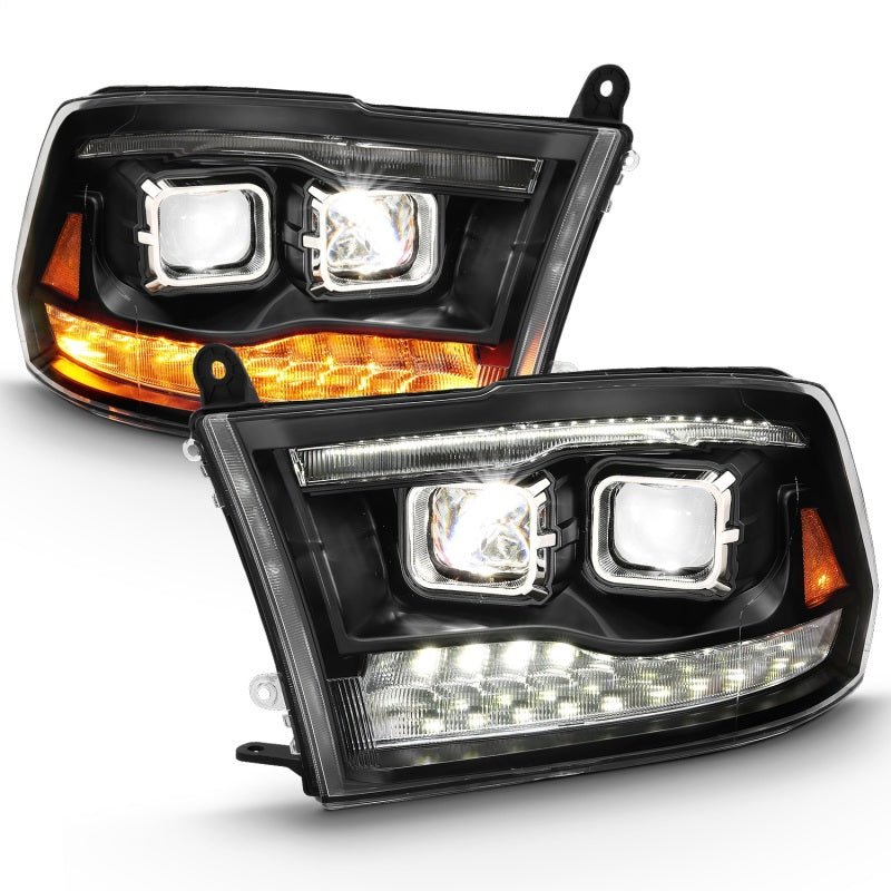 ANZO 2009-2018 Dodge Ram 1500 Led Projector Plank Style Switchback H.L Halo Black Amber (OE Style) - Crew Original