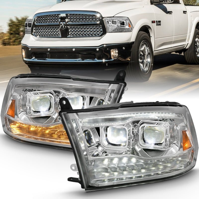 ANZO 2009-2018 Dodge Ram 1500 Led Projector Plank Style Switchback H.L Halo Chrome Amber (OE Style) - Crew Original