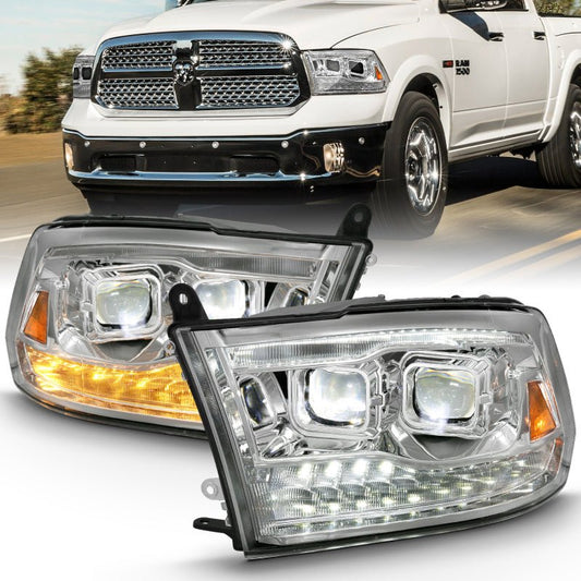 ANZO 2009-2018 Dodge Ram 1500 Led Projector Plank Style Switchback H.L Halo Chrome Amber (OE Style) - Crew Original